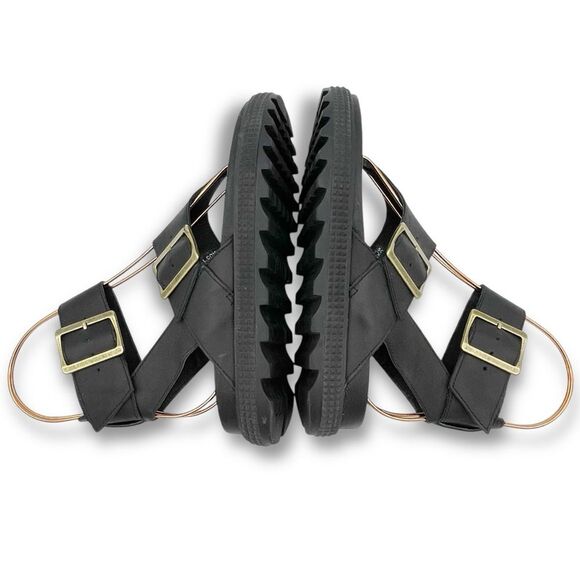 Sorel Roaming T-Strap Buckle Sandals Size 5.5 Black Leather Strappy Rugged Sole - Picture 12 of 16